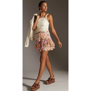Cecilia Pettersson for Anthropologie Floral Tiered Mini Skirt Women's Size Small